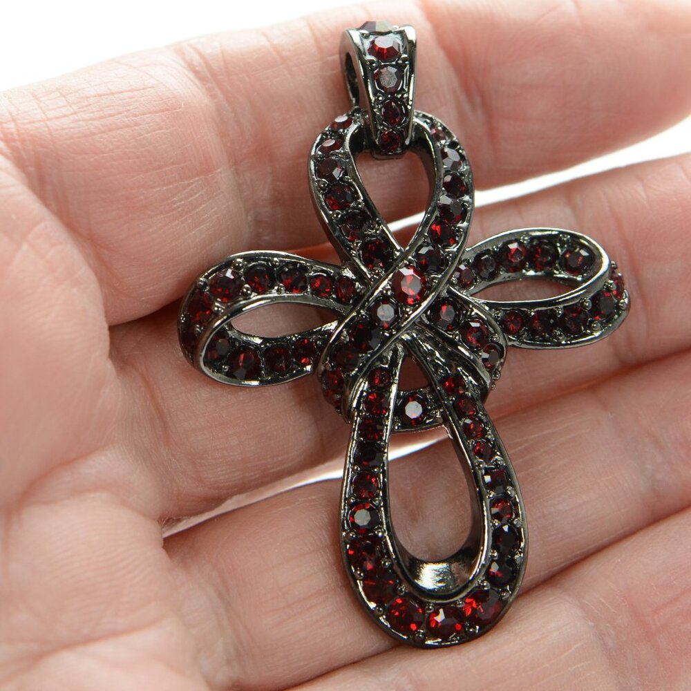 Kenneth Jay Lane Kjl Gunmetal Crystal Cross Penda… - image 2